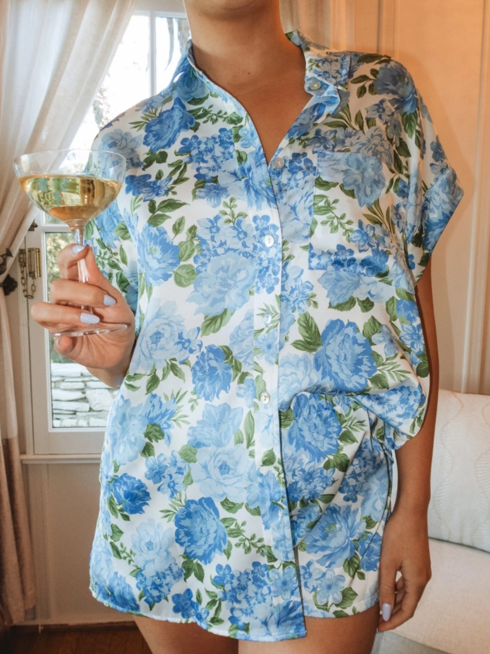 Mumu Best Day Button Up ~ Cottage Floral Blue